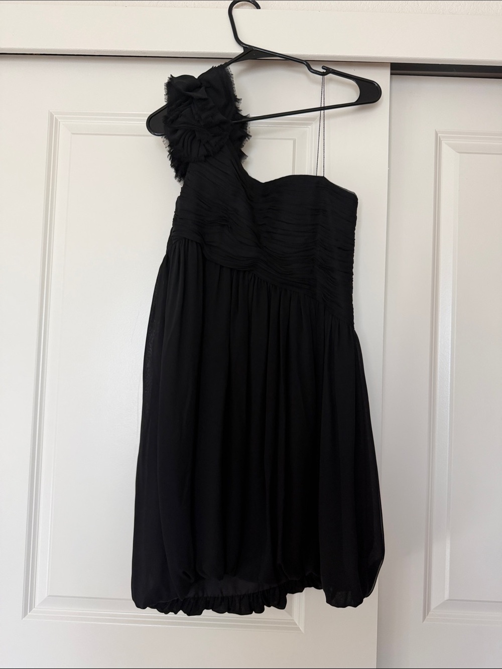 Robert Rodriguez Black One-Shoulder Cocktail Dress with Rosette Accent